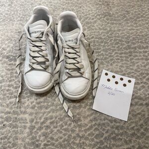 Alexander McQueen White Sneakers with Black Striped Laces